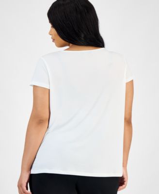 Plus Size Stretch Knit Short-Sleeve Cowl-Neck Top