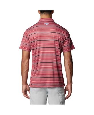 Men's Scarlet Ohio State Buckeyes PFG Super Terminal Tackle™ Omni-Shade™ Stripe Polo Shirt