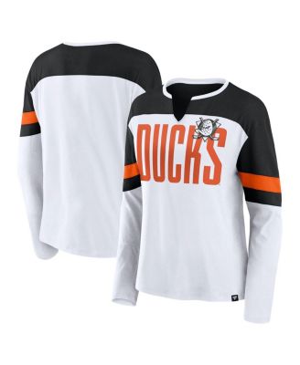 Fanatics - Women's White/Black Anaheim Ducks Frozen Long Sleeve Notch Neck T-Shirt