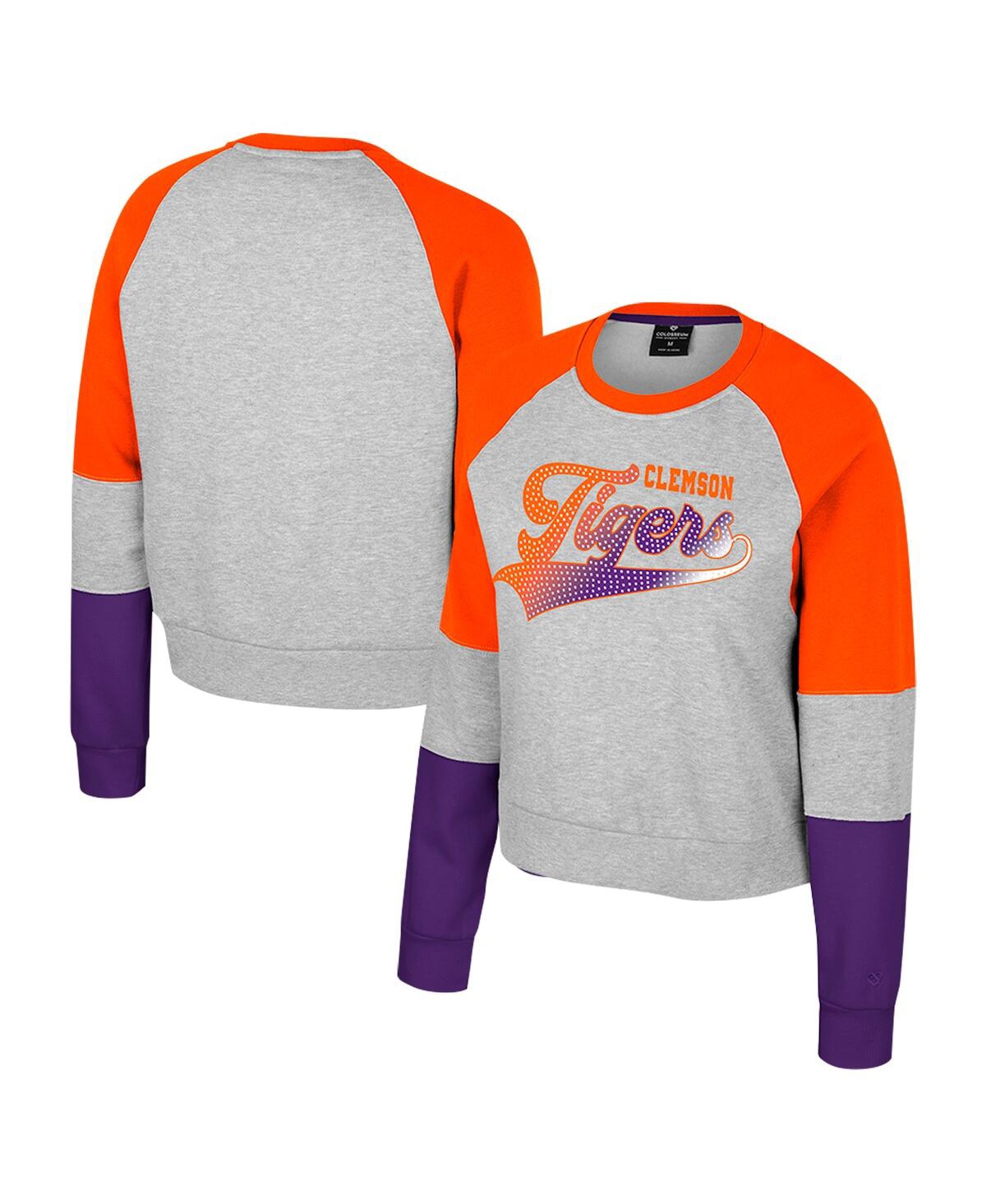 Colosseum Big Girls Heather Gray Clemson Tigers Katinka Rhinestone Pullover Sweatshirt In Gray