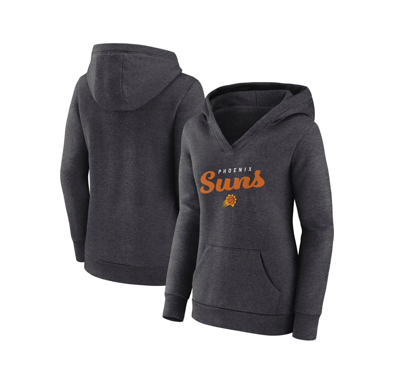 Women's Heather Charcoal Phoenix Suns Triumphant V-Neck Pullover Hoodie