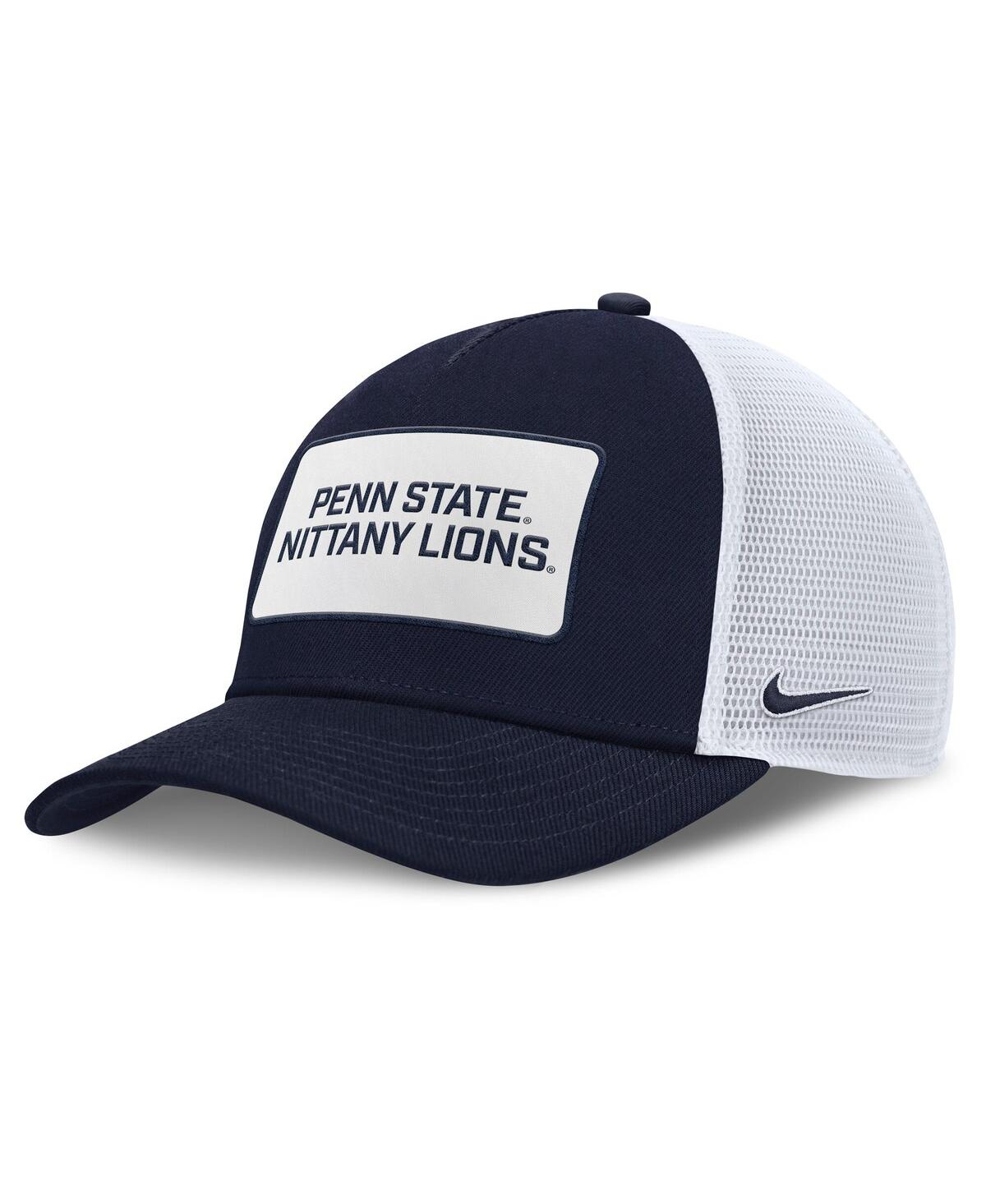 Nike Men's Navy/white Penn State Nittany Lions 2025 On-field Rise Patch Trucker Adjustable Hat In Multi