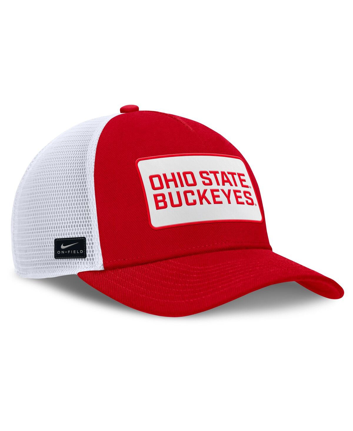 Nike Men's Scarlet/white Ohio State Buckeyes 2025 On-field Rise Patch Trucker Adjustable Hat In Multi