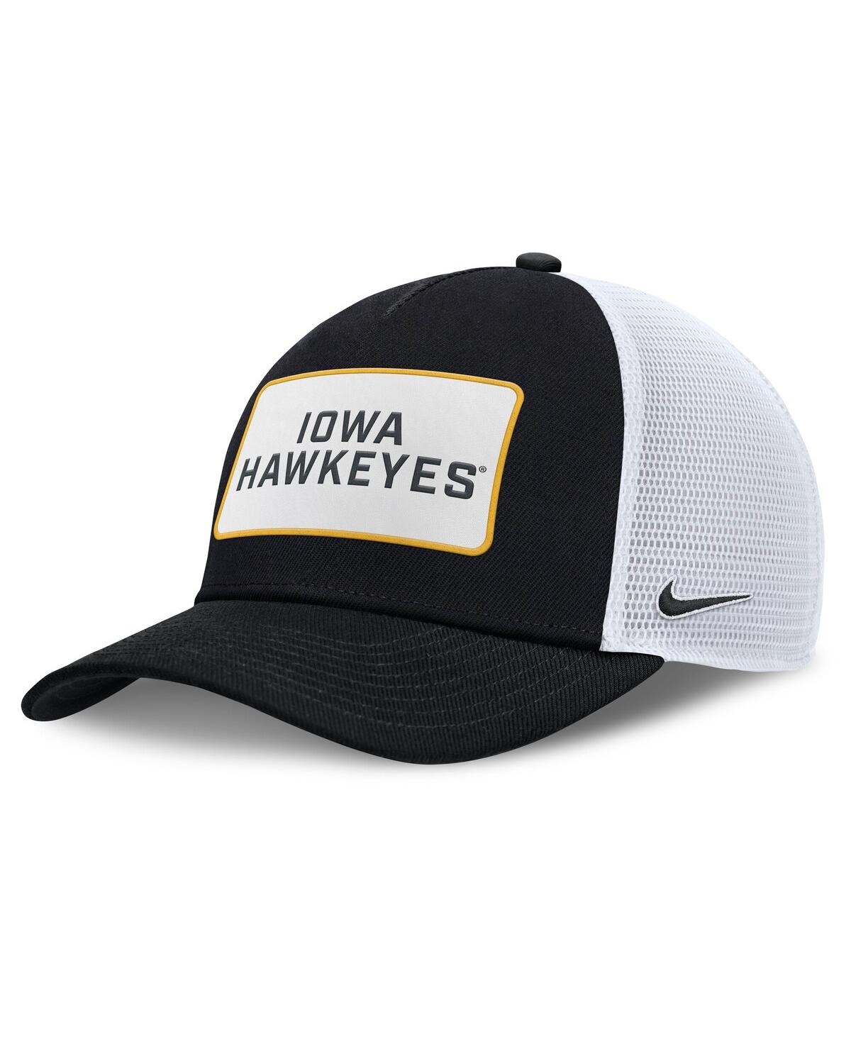 Men's Black/White Iowa Hawkeyes 2025 On-Field Rise Patch Trucker Adjustable Hat - Black, White
