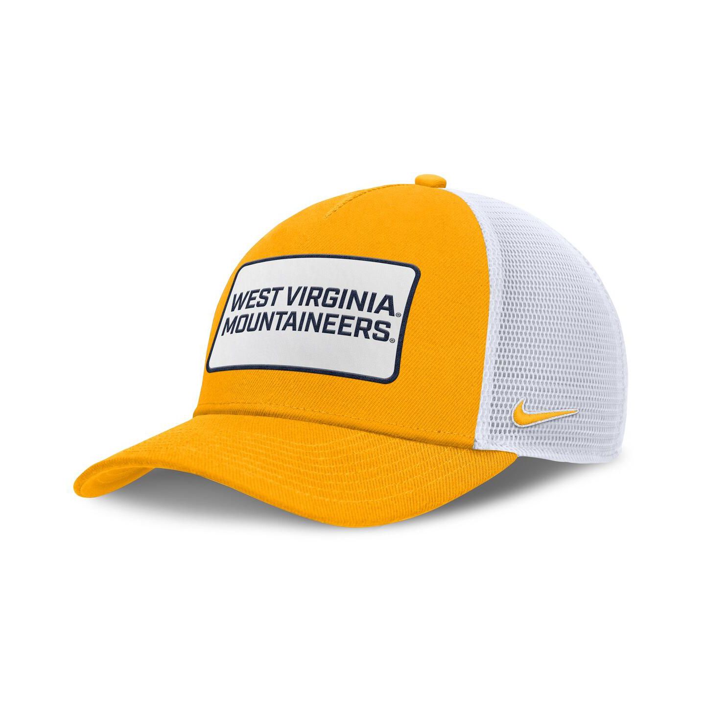 Мужская кепка Nike Gold/White West Virginia Mountaineers 2025 On-Field Rise Patch Trucker Adjustable Hat — фото 1