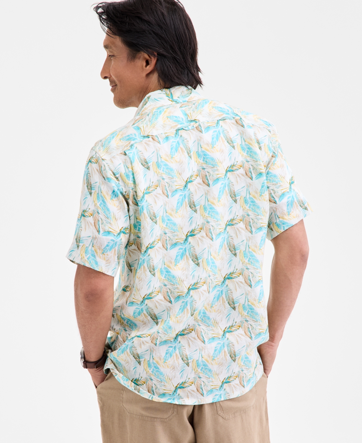 Club Room Men's Regular-Fit Tropical-Print Button-Down Linen Shirt, Macy's Exclusive