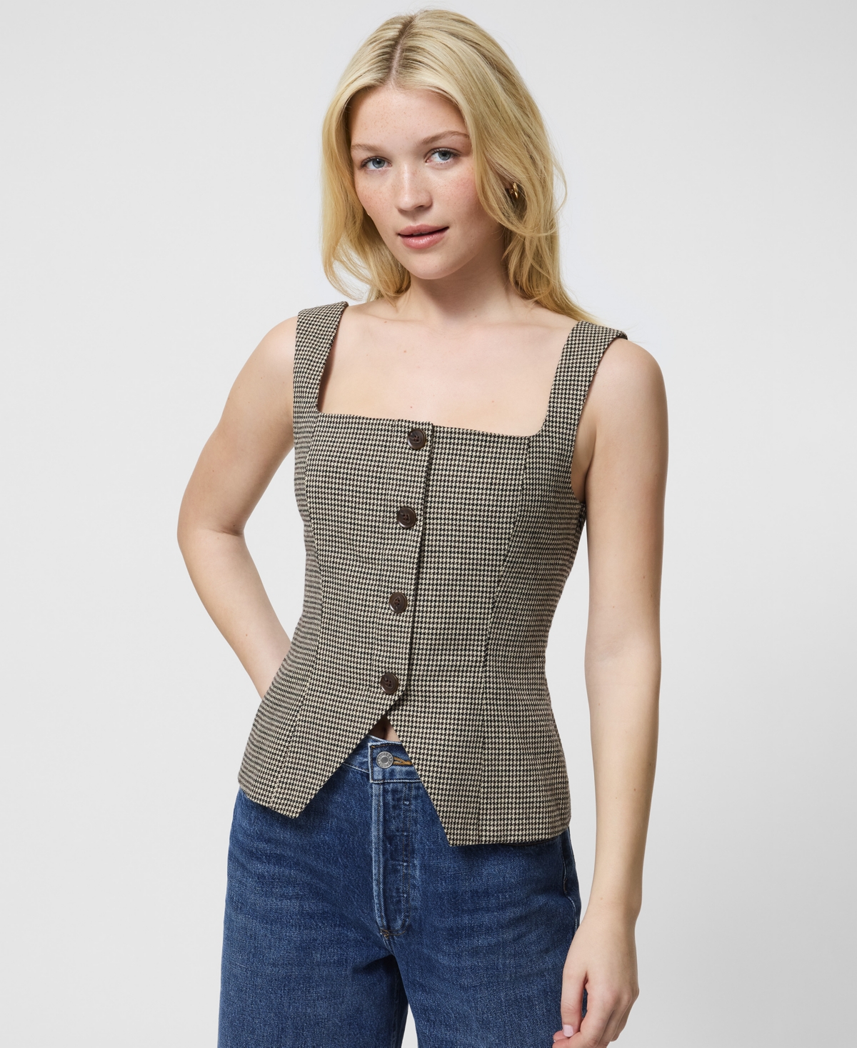 French Connection Houndstooth Sleeveless Top In Multi