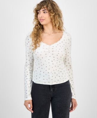 Hippie Rose - Juniors' Lace-Trim Gathered-Bust Top