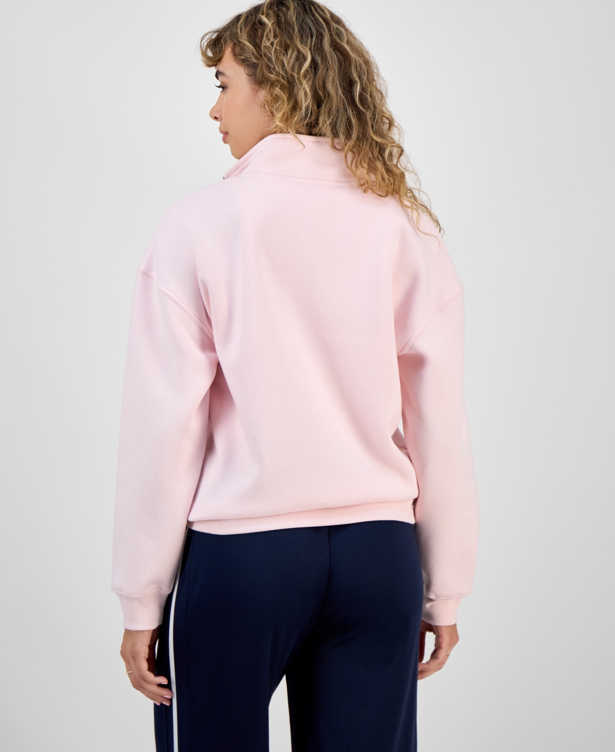 Hippie Rose Juniors' Drop Shoulder Quarter-zip Sweatshirt In Pink