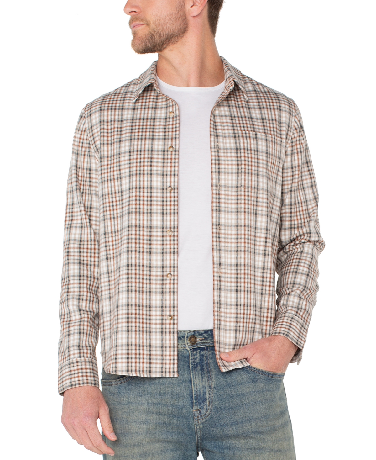 Liverpool Los Angeles Men's Long-sleeve Check Shirt In Brown