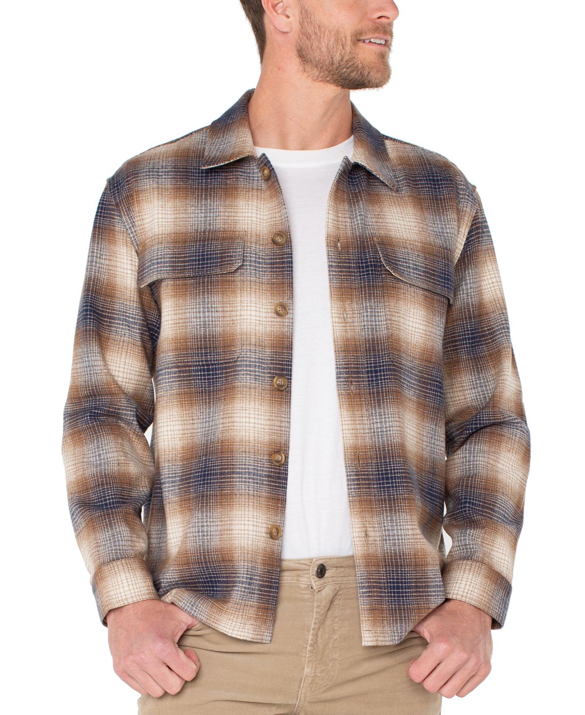 Мужская хлопчатобумажная верхняя рубашка с карманом с клапаном