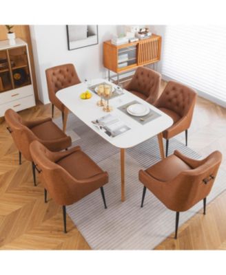 Modern Upholstered Dining Chairs Set of 6, Mid Century Kitchen Side Chairs with 5.12” Cushions and Back Pull Rod