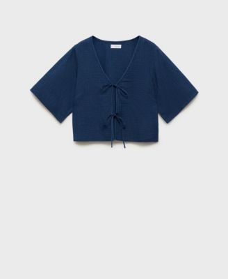 MANGO - Women's Bows Detail Flowy Denim Top