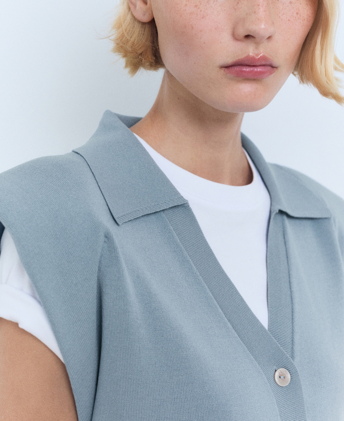 Mango Padded Shoulder Sweater Vest In Blue