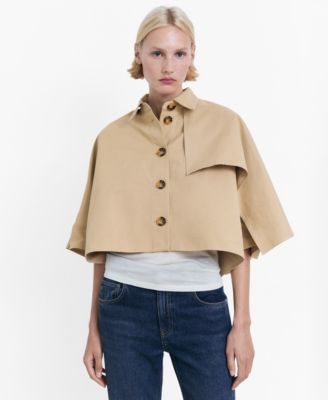 MANGO - Women's Cape Style Cropped Trench Jacket