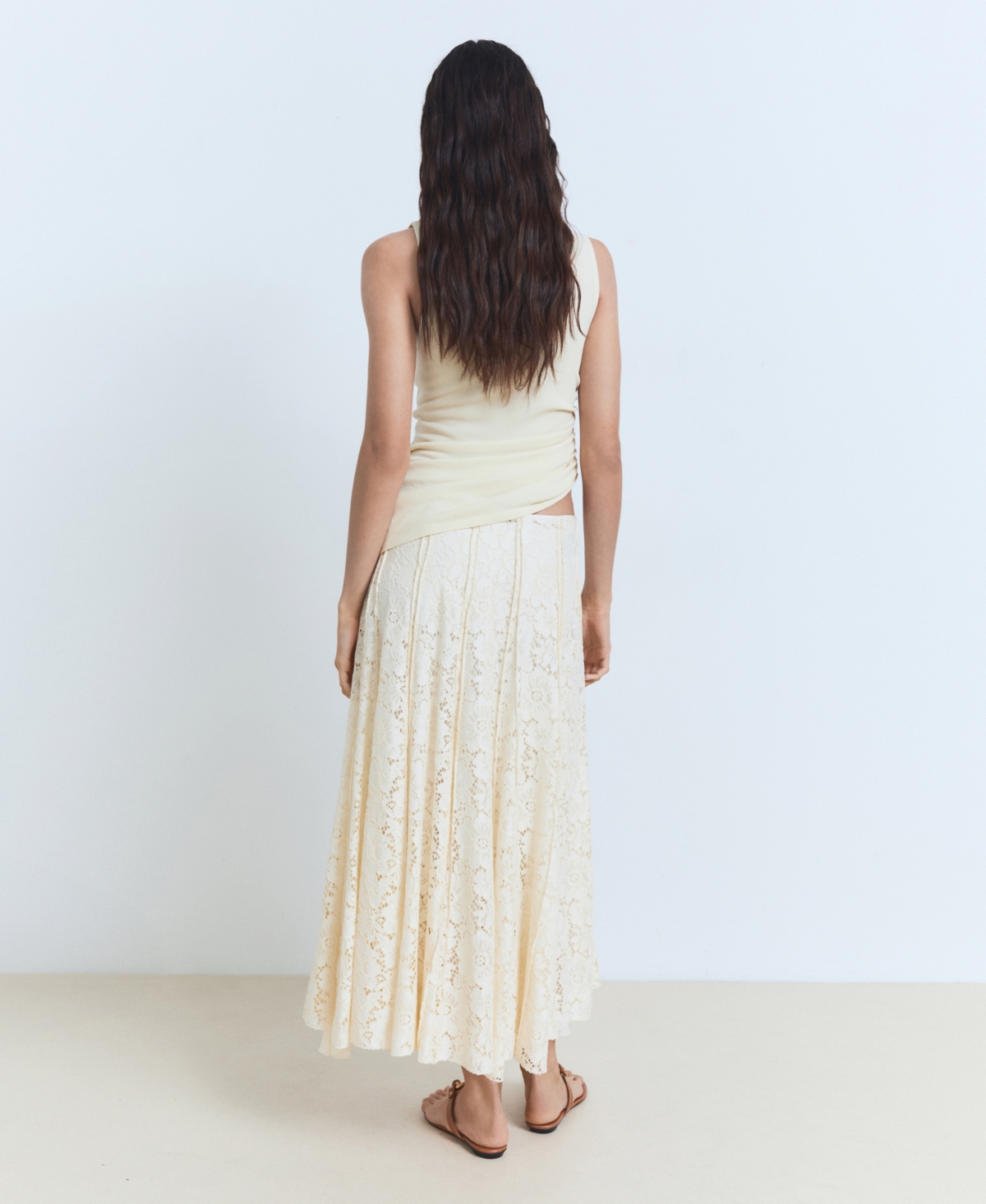 Mango Long Lace Skirt Ecru In Neutral