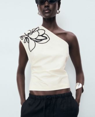 Women's Asymmetrical Embroidered Floral Top