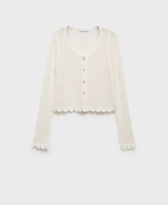 MANGO - Women's Crochet Buttoned Cardigan