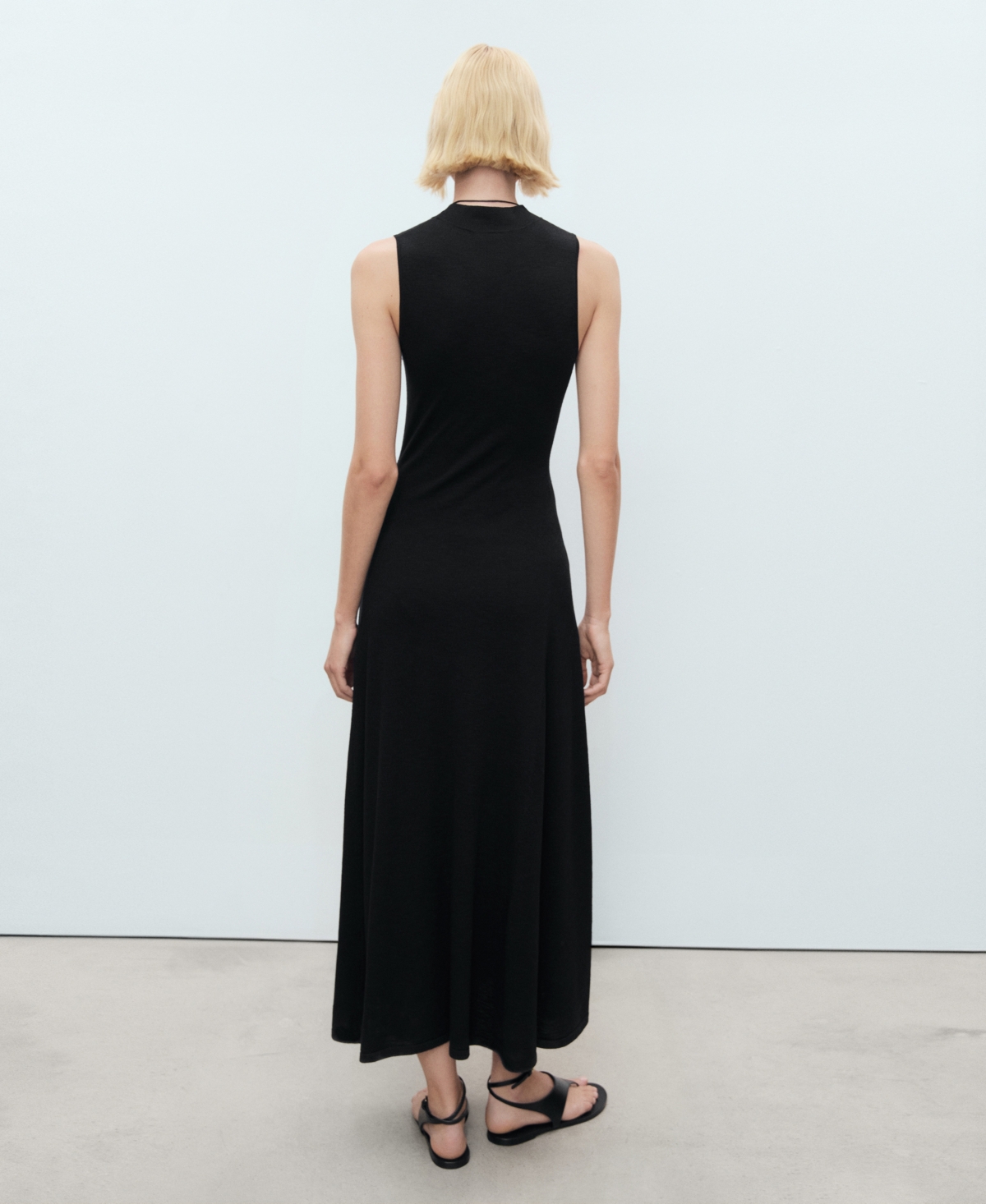 Mango Knit Flared Maxi Dress In Black