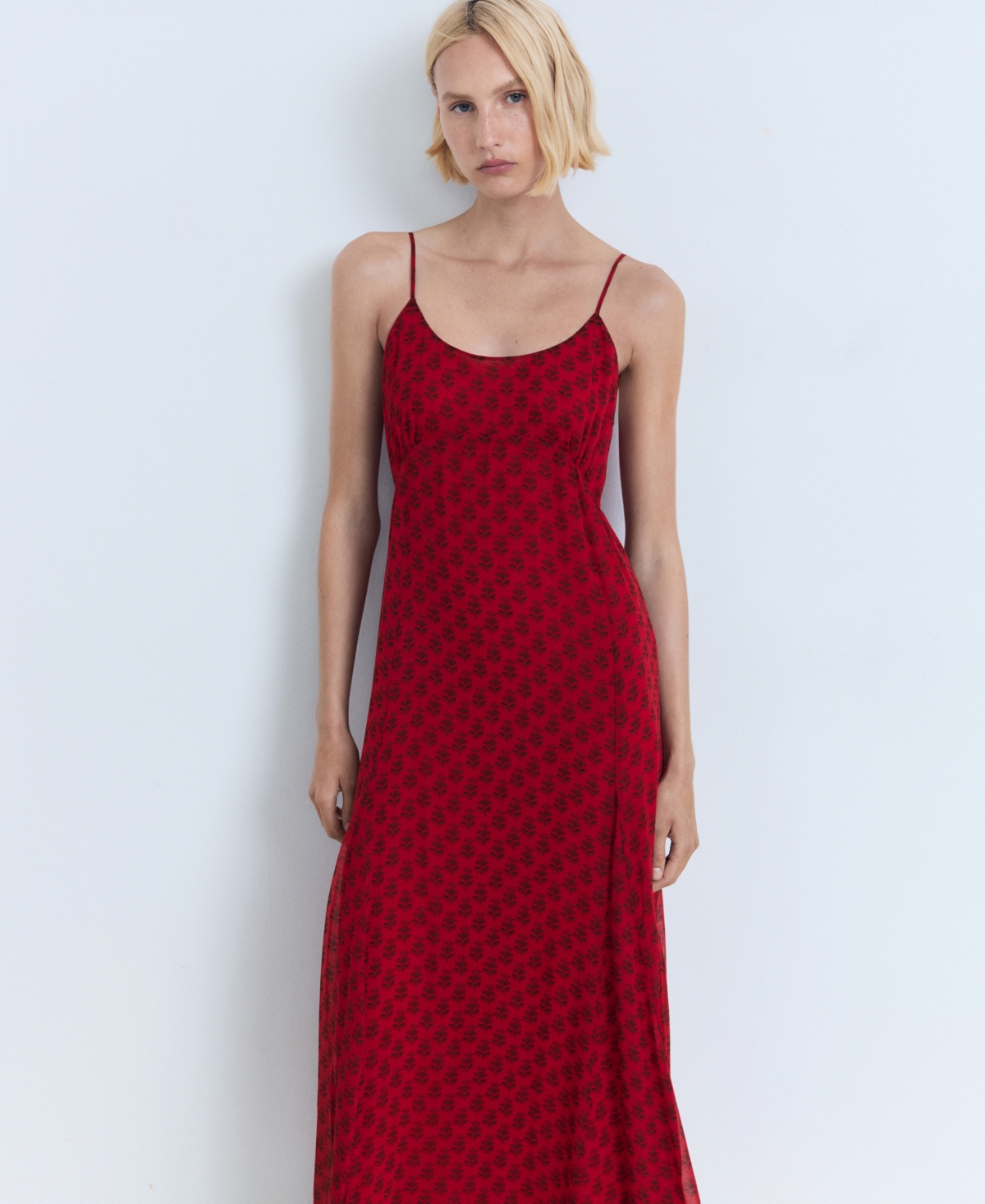 Mango Print Midi Dress In Red