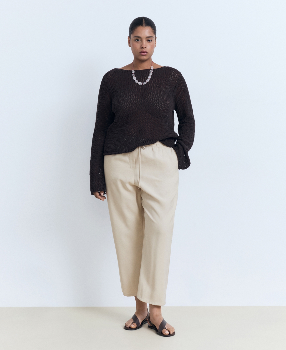 Mango Flowy Drawstring Pants In Sand