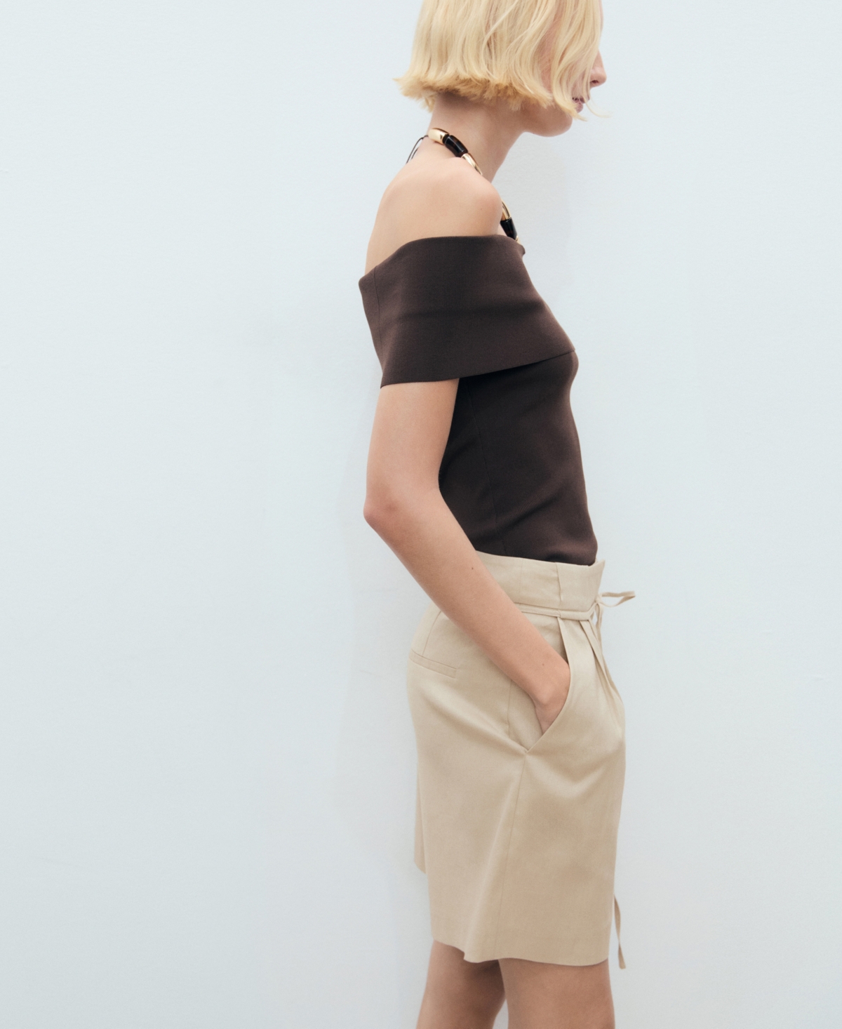 Mango Women's Bow Belt Linen Shorts In Sand