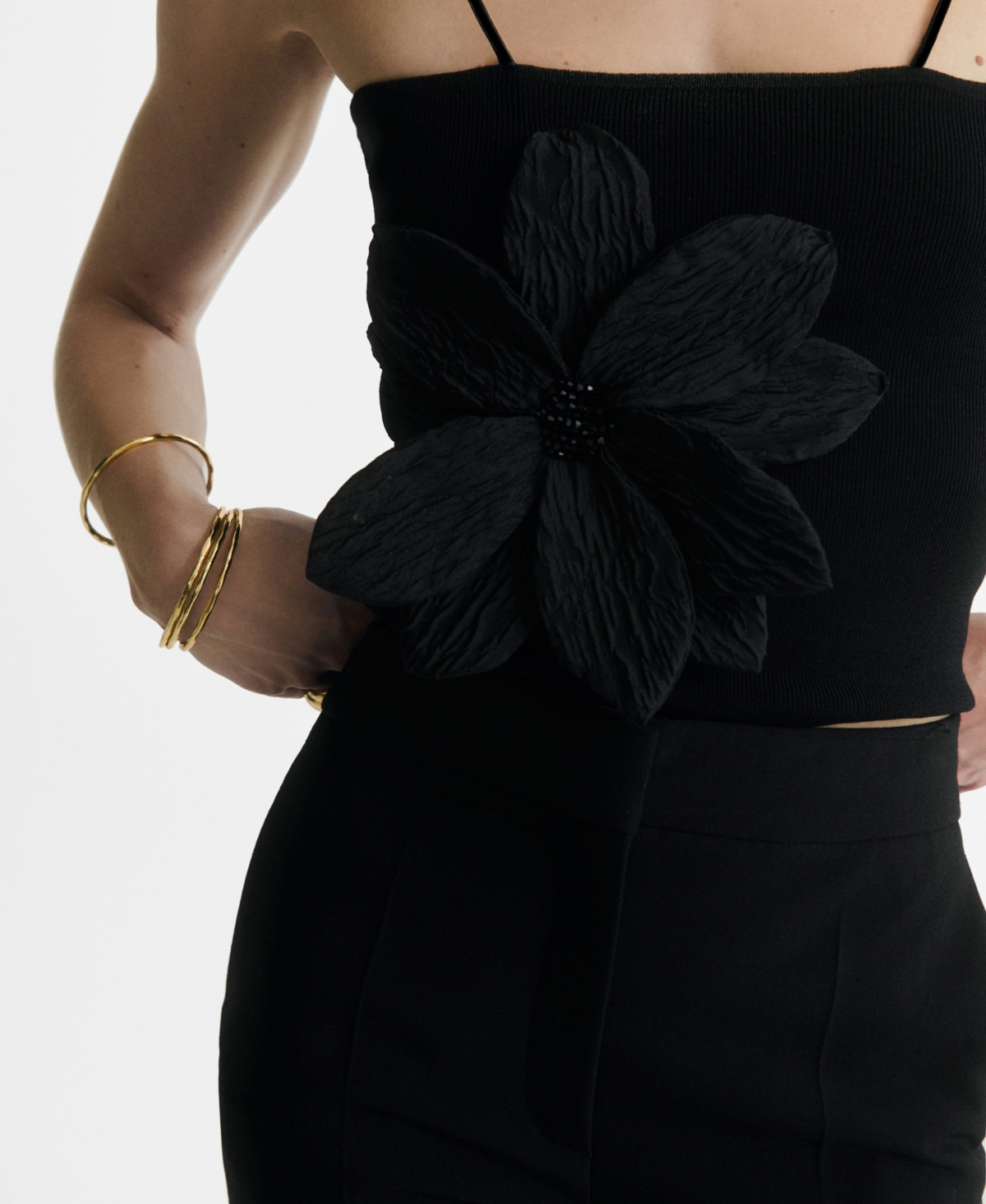 Mango Flowa Rib Camisole In Black