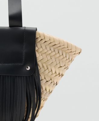 Women's Leather Fringes Natural Fiber Handbag