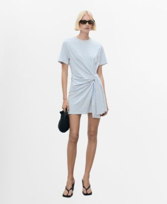 MANGO - Women's Knot Detail Short Striped Dress