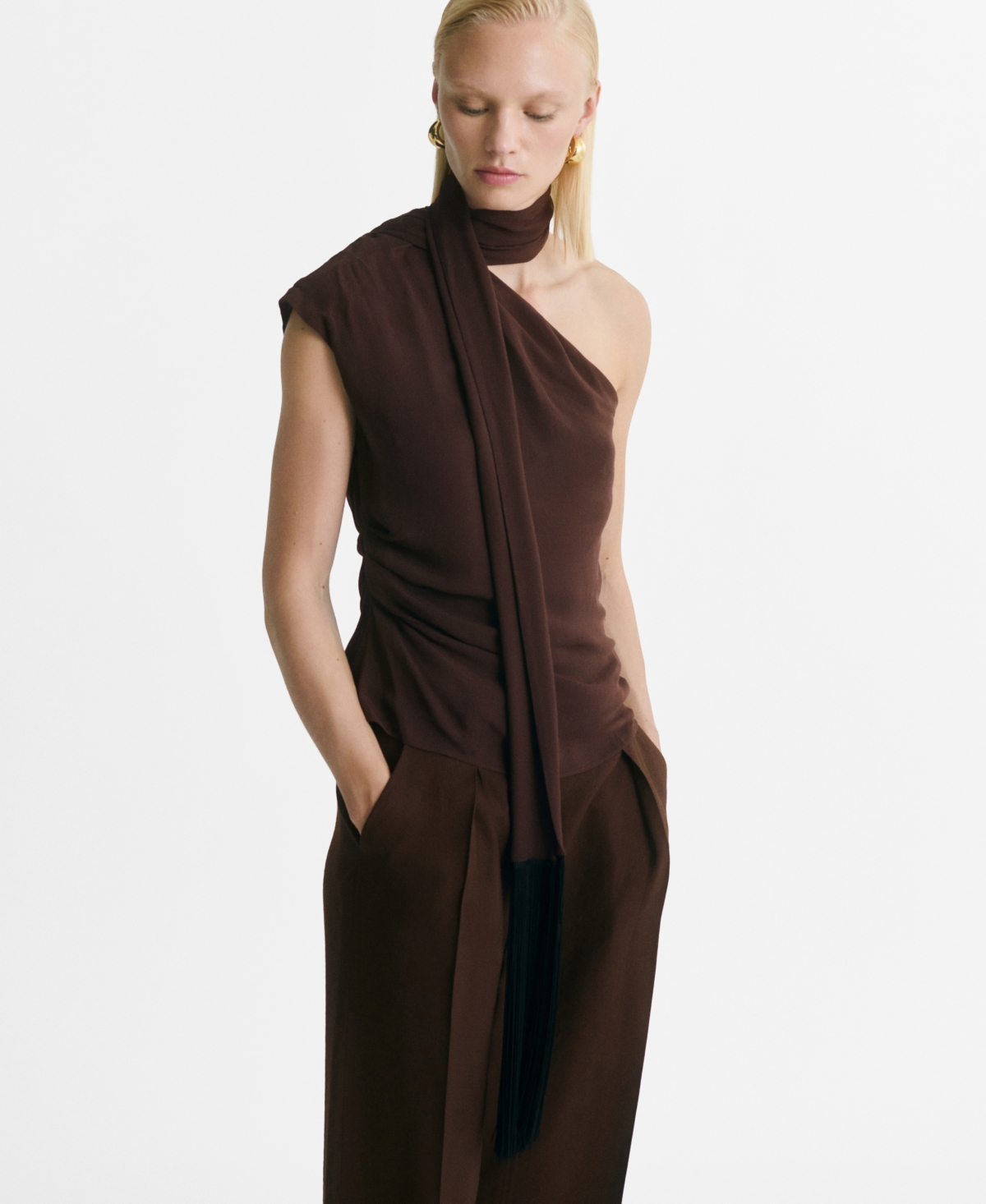 Mango One-shoulder Top In Brown