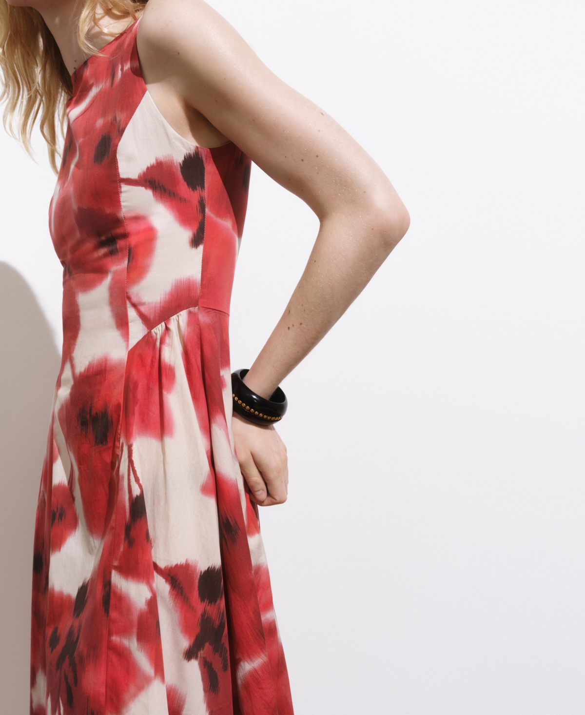 Mango Floral-print Flared Dress Ecru In Red