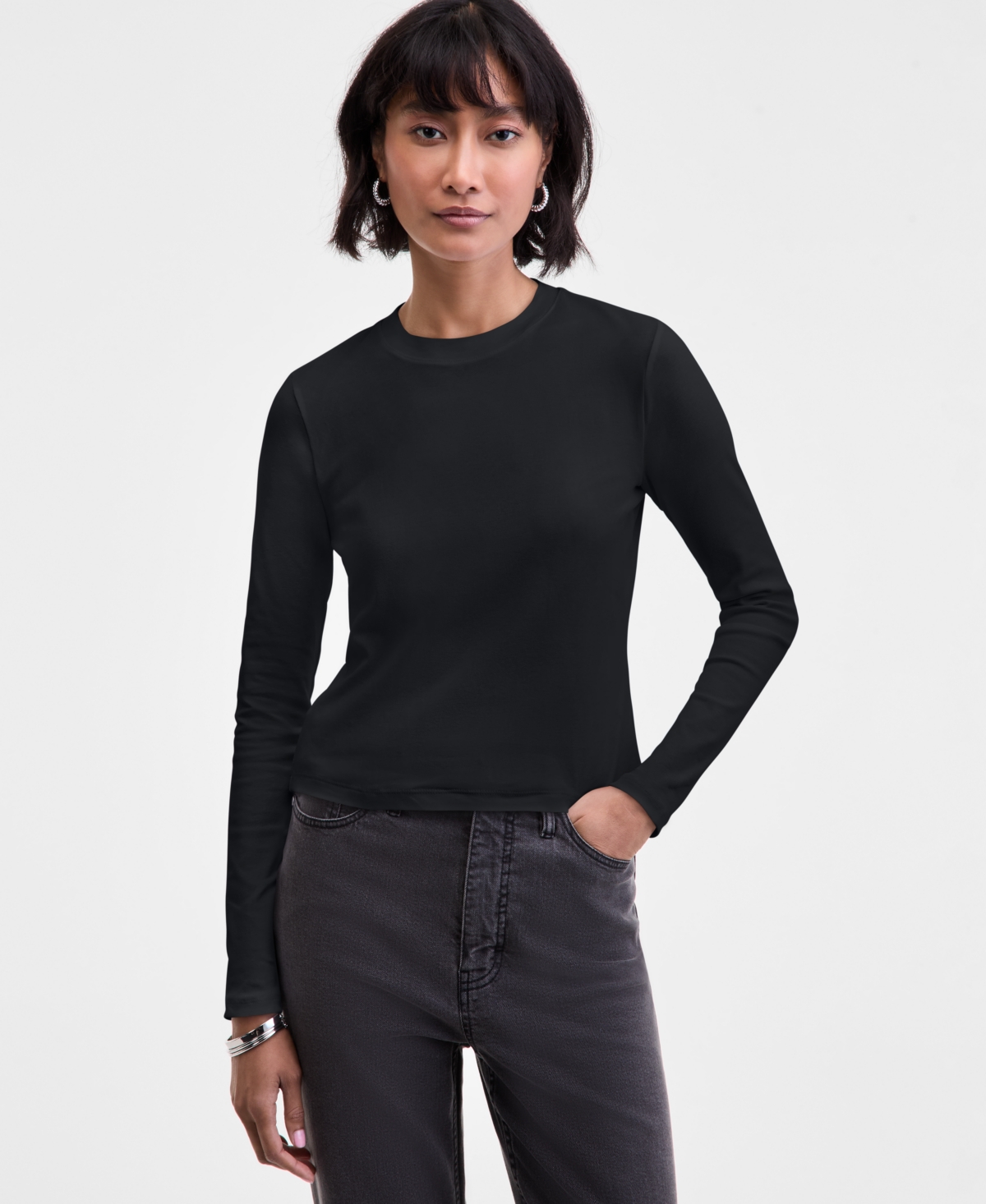 On 34th Women's Long-sleeve Top, Macy's Exclusive In Black