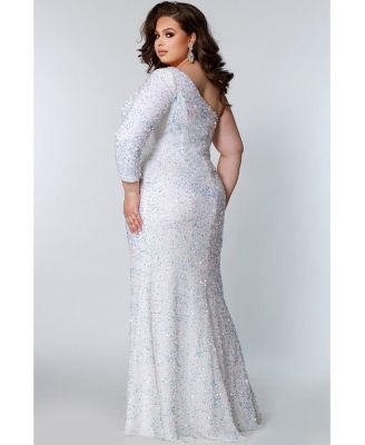 Women's One-Shoulder Long Sleeve Sequin Gown