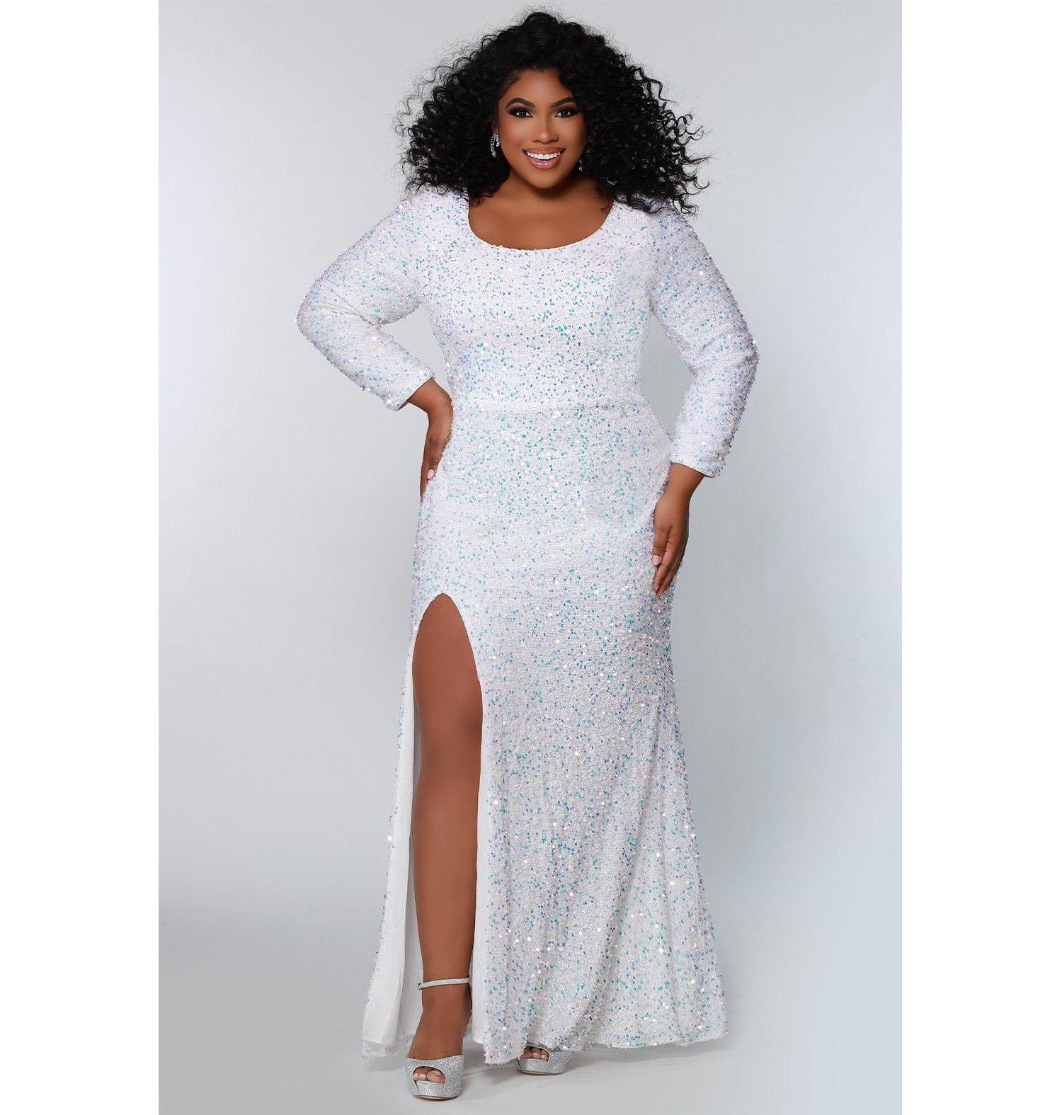 Women's Long Sleeve Fitted Scoop Neck Sequin Plus Size Gown