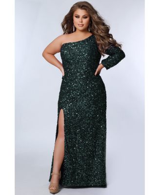 Women's One-Shoulder Long Sleeve Sequin Gown