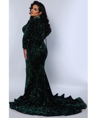 Women's Long Sleeve Sequin Velvet Evening Gown