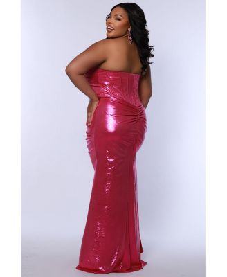 Women's Strapless Metallic Sweetheart Neckline Gown