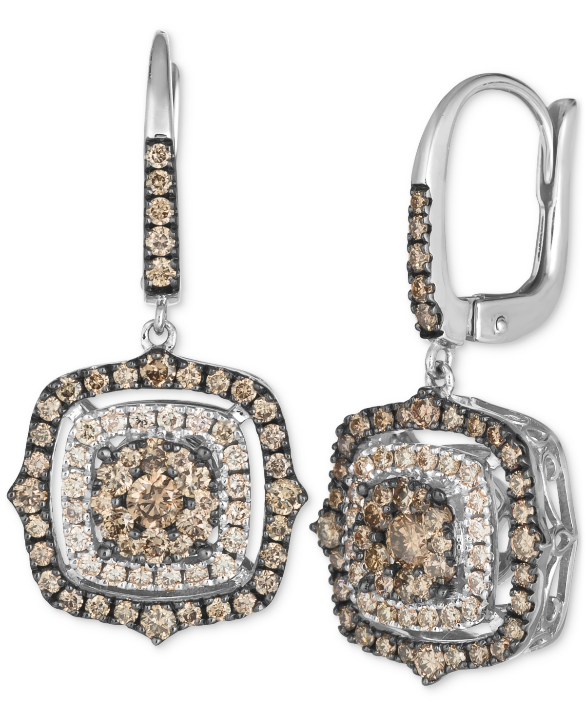 Le Vian Chocolate Diamond & Nude Diamond Halo Cluster Leverback Drop Earrings (1-1/2 Ct. T.w.) In 14k Rose G In Gold