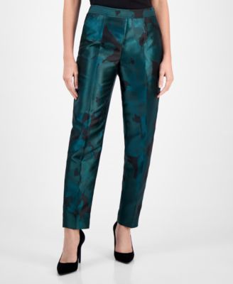 Women's Jacquard Mid-Rise Side-Zip Ankle Pants 