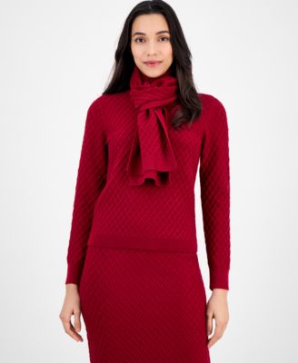 Anne Klein - Women's Cable-Knit Long-Sleeve Scarf Sweater