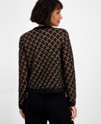 Women's Diagonal Check Kissing-Front Cardigan