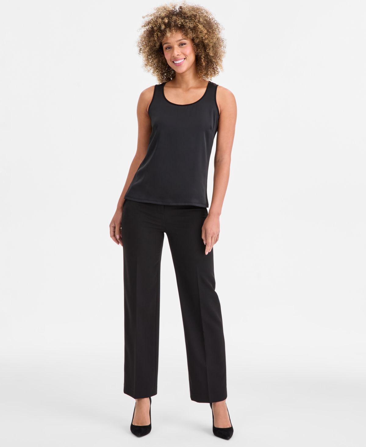 Anne Klein Women's Mixed-media Tank Top In Black