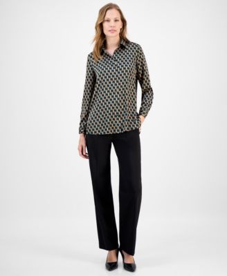 Women's Printed Collared Button-Down Blouse