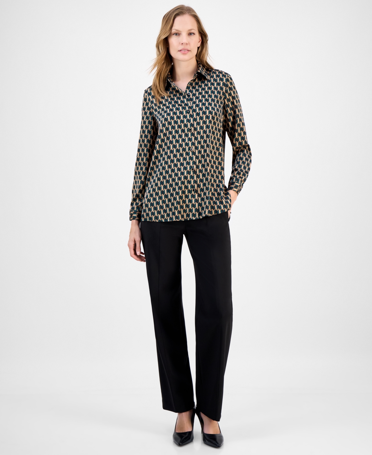 Anne Klein Button-down Collared Shirt In Brown