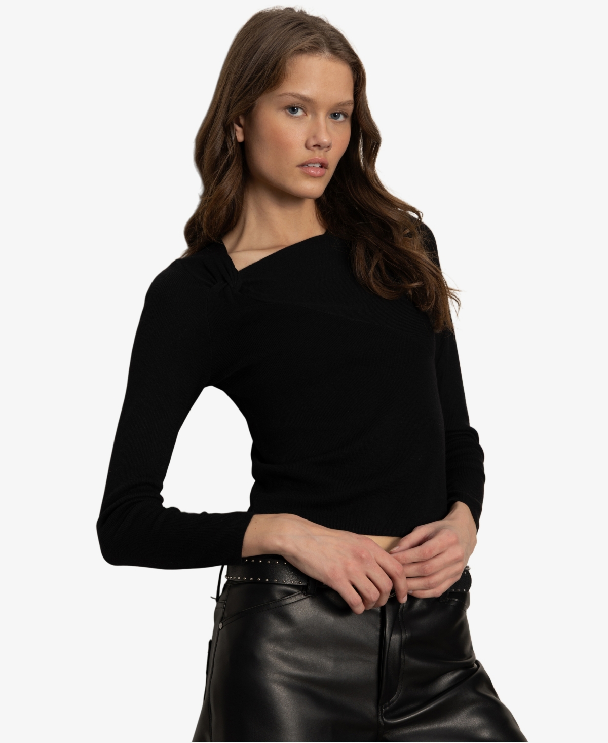 Sanctuary Twist Detail Knit Top In Black