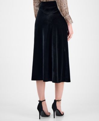 Petite Velvet Flared Midi Skirt