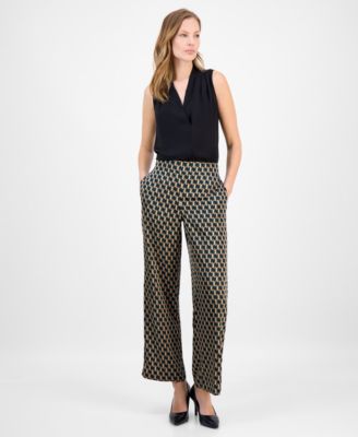 Anne Klein - Women's Printed High Rise Wide-Leg Pull-On Pants