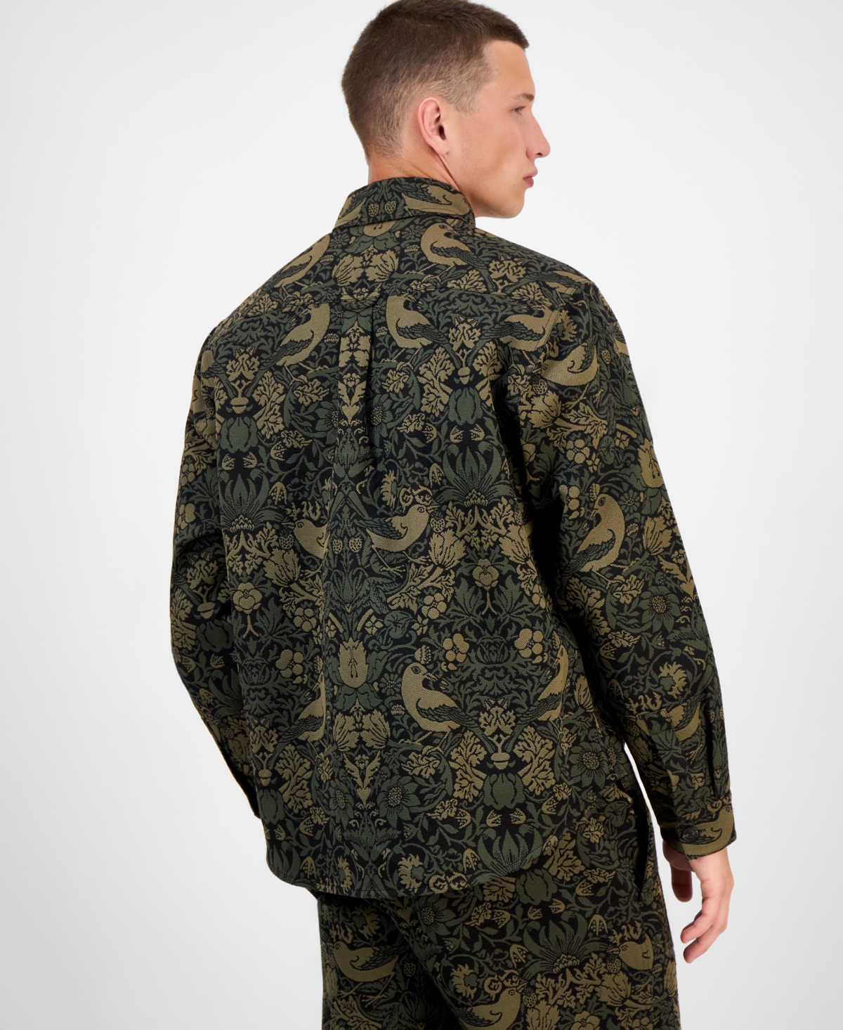 Hugo Boss Men's Erato Oversized Tapestry Button Front Shirt Jacket In Green