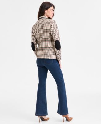 Jones New York Womens Faux Double Breasted Elbow Patch Jacket Collared Long Sleeve Top True Bootcut City Denim Jean In Multi