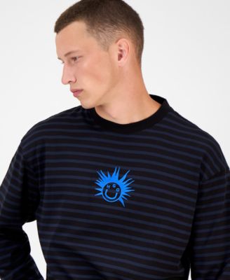 Men's Striped Cotton Logo Graphic Crewneck T-Shirt